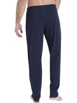 Pyjama en coton bleu marine rayé pourvu d'un col rond et de manches longues