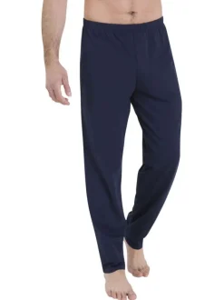 Pyjama en coton bleu uni pourvu d'un col v et de manches longues