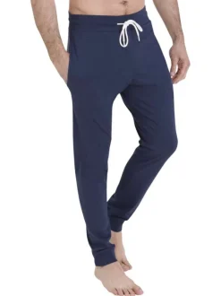 Pyjama en coton marine et bleu clair pourvu d'un col rond et de manches longues