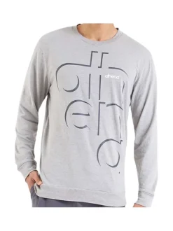 Pyjama en coton mélangé gris chiné avec une coupe droite et un col rond