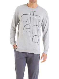 Pyjama en coton mélangé gris chiné avec une coupe droite et un col rond