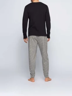 Pyjama gris en coton uni coupe régular avec un col rond