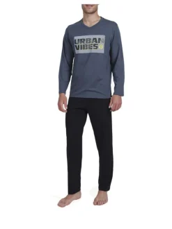 Pyjama long anthracite en coton