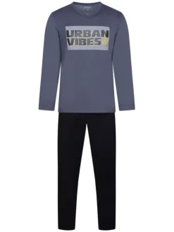 Pyjama long anthracite en coton