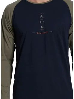 Pyjama long bicolore marine et kaki avec une coupe droite et un col rond