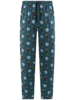 Pyjama Long en coton biologique noir imprimé teddy avec une coupe fermée et col rond