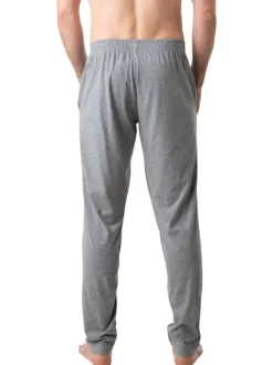 Pyjama long en coton bleu à col v avec des liserés sur le haut