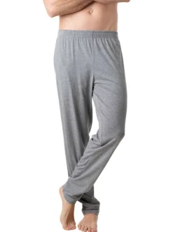 Pyjama long en coton bleu à col v avec des liserés sur le haut