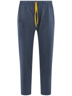 Pyjama long en coton bleu à imprimé avec une coupe droite et un col v