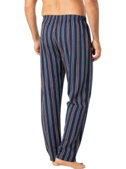 Pyjama long en coton bleu marine à rayures avec un col cubain et des poches