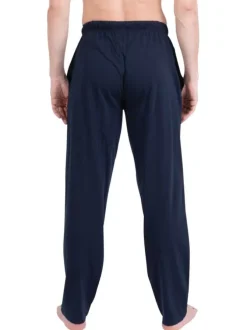 Pyjama long en coton bleu à rayures pourvu d'une coupe droite et d'un col v