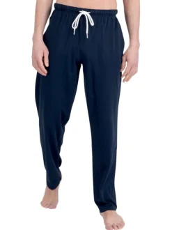 Pyjama long en coton bleu à rayures pourvu d'une coupe droite et d'un col v