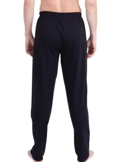 Pyjama long en coton bleu uni pourvu d'un col rond et d'une coupe droite