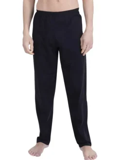 Pyjama long en coton bleu uni pourvu d'un col rond et d'une coupe droite