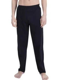 Pyjama long en coton bleu uni pourvu d'une coupe droite et d'un col rond