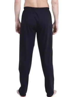 Pyjama long en coton bleu uni pourvu d'une coupe droite et d'un col rond
