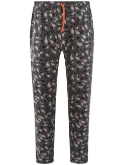 Pyjama long en coton couleur brique et fleuri avec une coupe droite et un col v