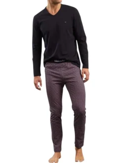 Pyjama Long en coton couleur nuit imprimé avec une coupe droite et un col rond
