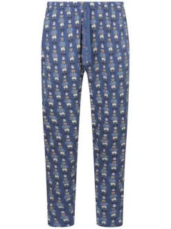 Pyjama long en coton gris imprimé ours avec une coupe droite et un col rond