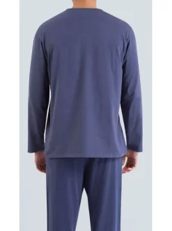 Pyjama Long en coton marine avec une coupe droite et un col tunisien