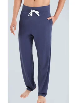 Pyjama Long en coton marine avec une coupe droite et un col tunisien