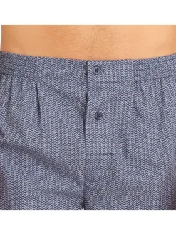 Pyjama long en coton marine imprimé all-over avec coupe droite et col cranté