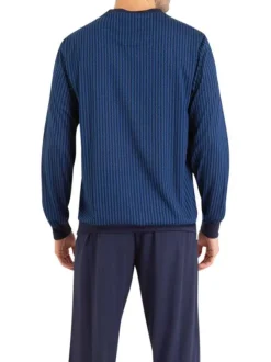 Pyjama long en coton marine imprimé avec une coupe droite et un col rond