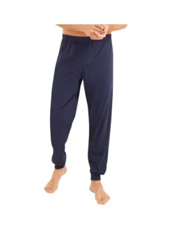 Pyjama long en coton marine imprimé avec une coupe droite et un col rond