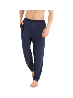 Pyjama long en coton marine imprimé feuille à coupe droite et col V
