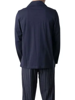 Pyjama long en coton marine à motifs pourvu d'une coupe droite
