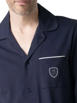 Pyjama long en coton marine à motifs pourvu d'une coupe droite