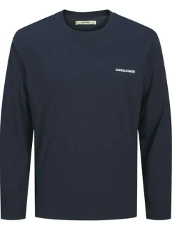 Pyjama Long en coton marine uni avec une coupe fermée avec un col rond