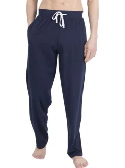 Pyjama long en coton marine uni pourvu d'une coupe droite et d'un col tunisien