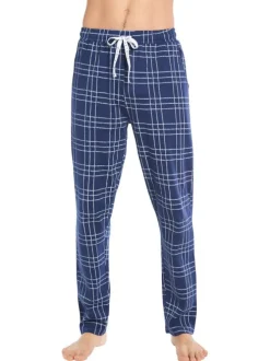 Pyjama Long en coton marine vichy avec une coupe régular et un col v