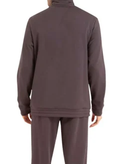 Pyjama long en coton mélangé anthracite uni avec coupe droite et col montant