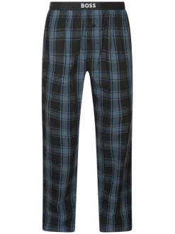 Pyjama Long en coton noir à carreaux avec une coupe fermée et un col rond