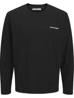 Pyjama Long en coton noir uni avec une coupe fermée et un col rond