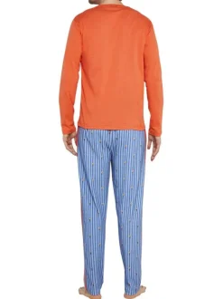 Pyjama long en coton orange avec une coupe droite et un col V