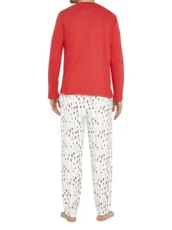 Pyjama long en coton rouge avec une coupe droite et un col V
