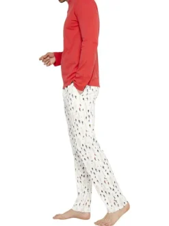 Pyjama long en coton rouge avec une coupe droite et un col V