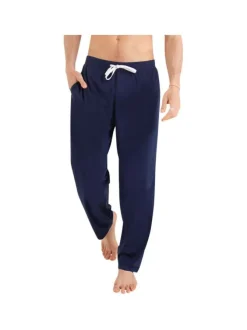 Pyjama long en coton rouge bicolore à coupe droite et col tunisien ouvert