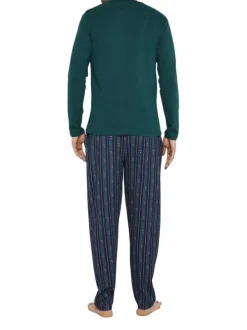 Pyjama long en coton sapin avec une coupe droite et un col V