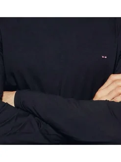 Pyjama long en coton à tee-shirt marine à coupe droite, col rond et pantalon à imprimé micro-motifs