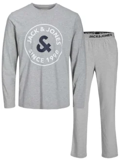 Pyjama Long gris uni coupe fermée avec un col rond et des manches longues