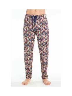 Pyjama long violet en coton coupe droite