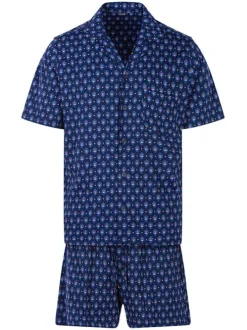 Pyjama marine en coton all-over coupe régular avec un col cubain