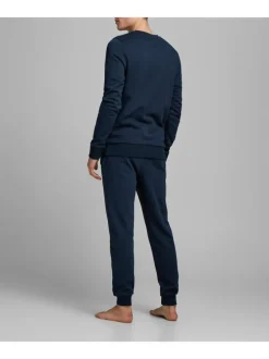 Pyjama marine en coton uni coupe droite col rond