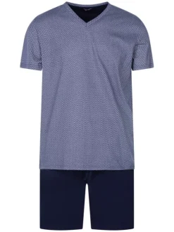 Pyjama Ramatuelle marine en coton fantaisie coupe régular col v