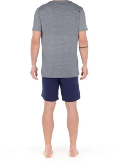 Pyjama Ramatuelle marine en coton fantaisie coupe régular col v