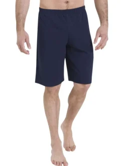 Pyjama short en coton bleu marine et orange pourvu de manches courtes